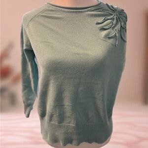 Axcess Women's Green Sweater with Floral Accent